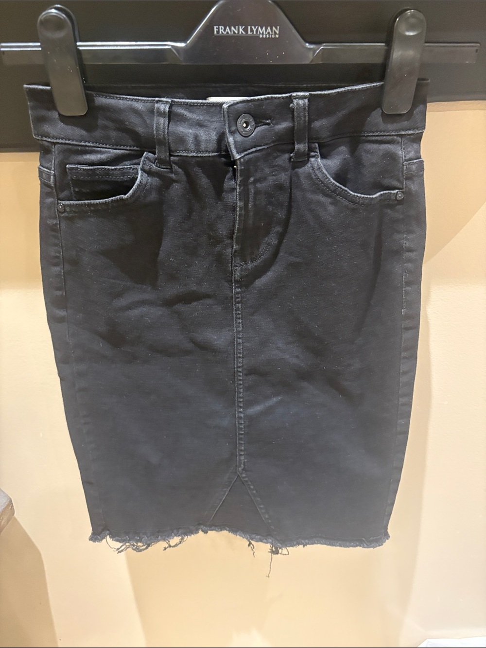 Frank Lyman Design Black Denim Pencil Skirt with Raw Hem